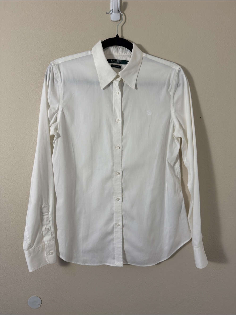 Lauren Ralph Lauren Women's White Button Down Long Sleeve Shirt Size M